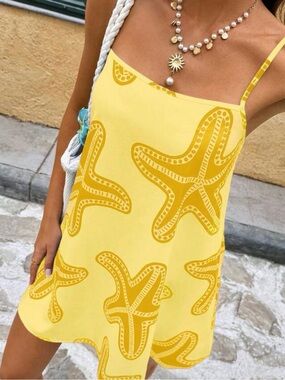 Yellow Starfish Print Slip Dress